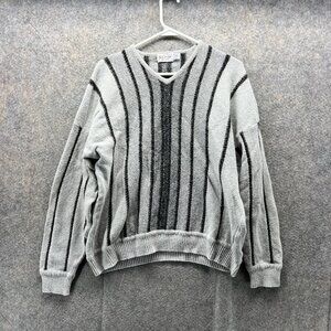 St Croix Sweater Women 3XL Ladies Gray Pullover V Neck Striped USA Knit Vintage